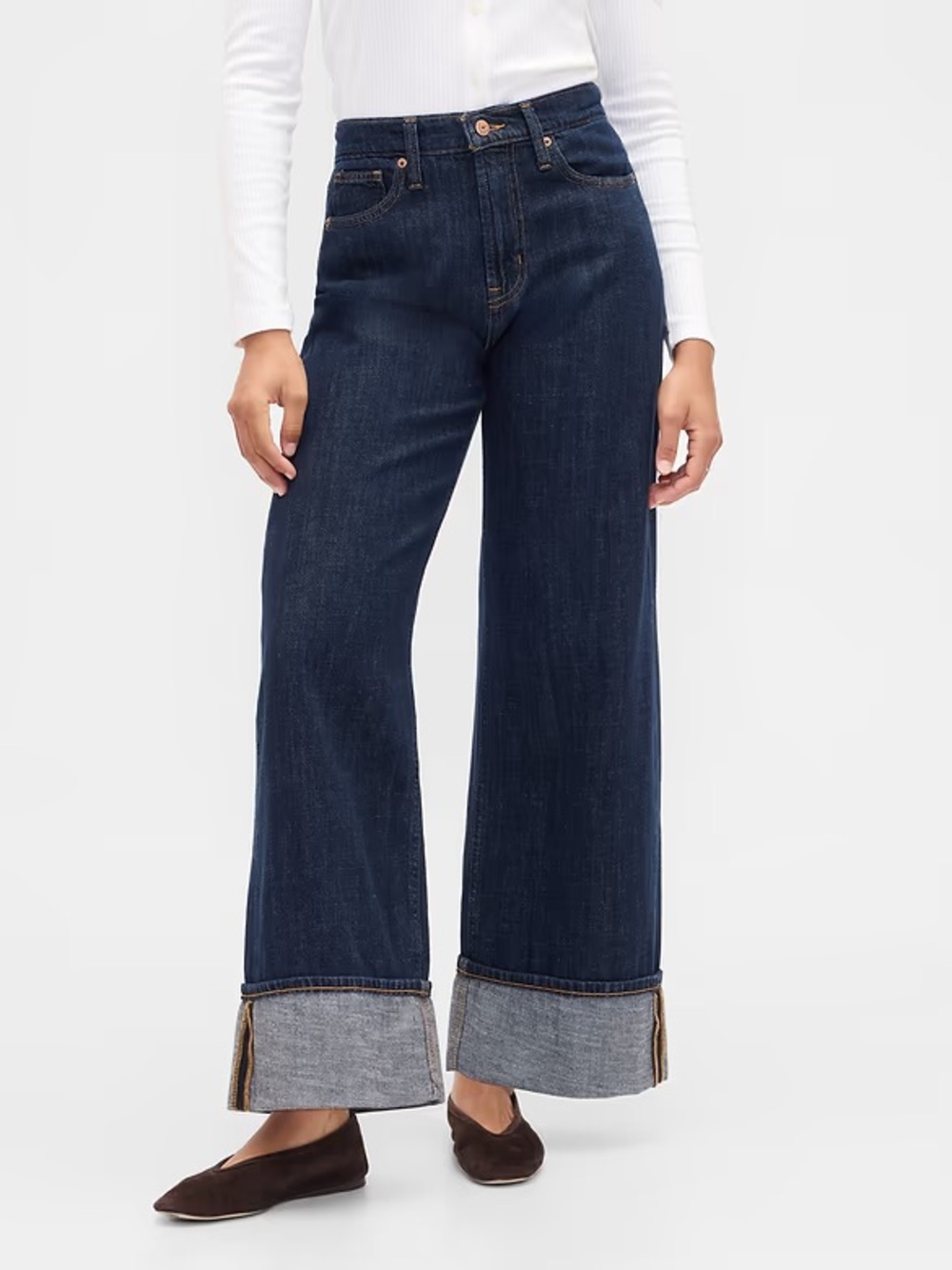 Gap High Rise Wide Leg Cuffed Jeans Dark Wash Indigo Size 4 / 27 Long